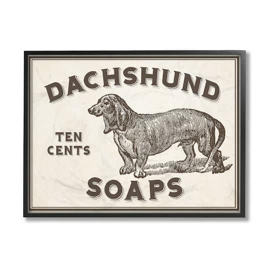 Stupell Industries Daschund Soap Vintage Sign Black Framed Wall Art